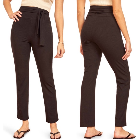 Reformation Pants - Reformation Kassia Tie Waist Rib Pants Black